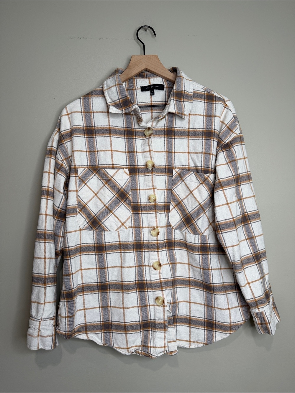 Blu Pepper White Plaid Button-Front Shirt 100% Cotton L
